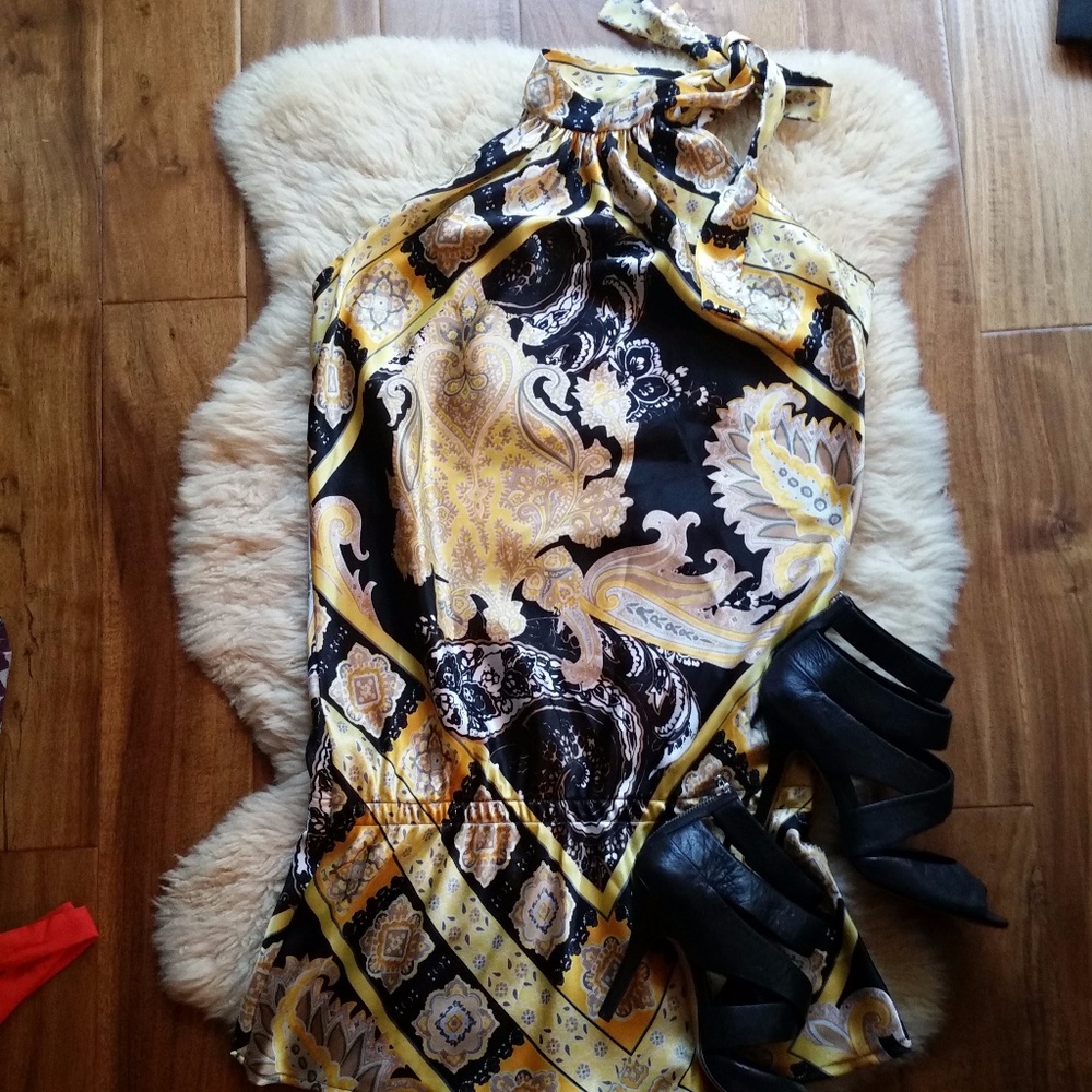 Silky drop waist halter dress