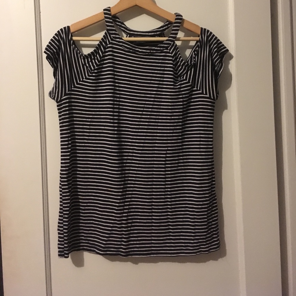 Striped cold-shoulder top