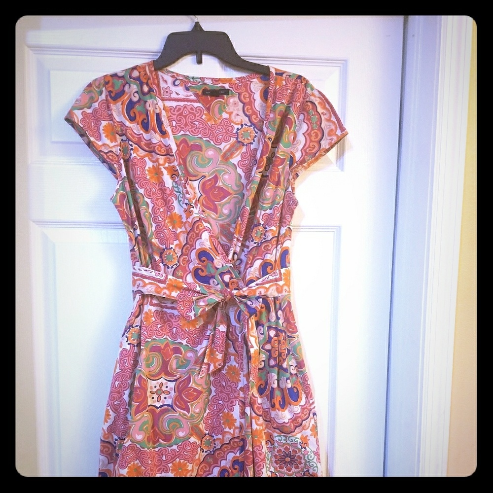 COLORFUL CAP SLEEVE WRAP DRESS