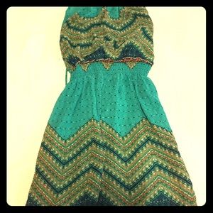 Turquoise geometric patterned sundress