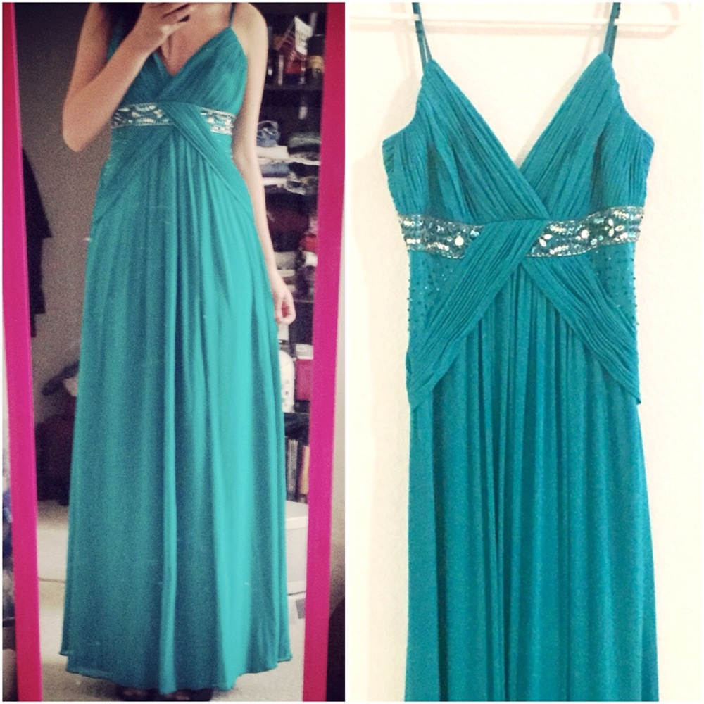 Turquoise long formal prom dress