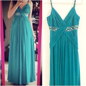 Turquoise long formal prom dress