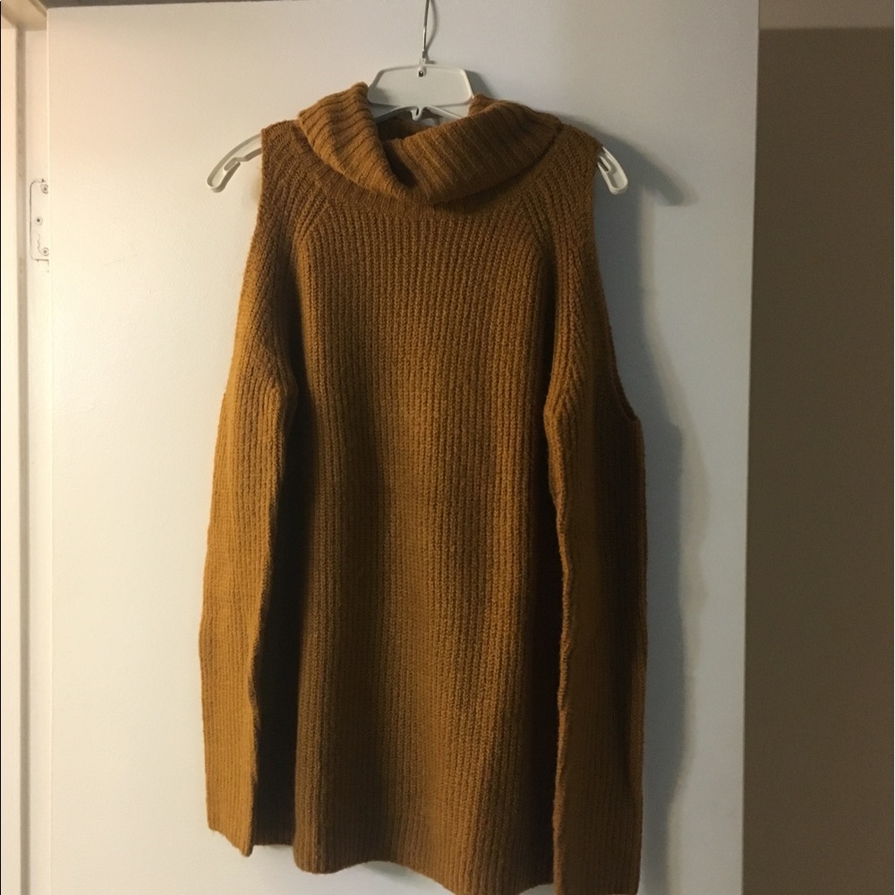 Cowl neck cold shoulder sweater