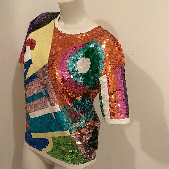 Sold RARE psychedelic sequin Multicolor top - Picture 4 of 6