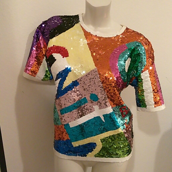 Sold RARE psychedelic sequin Multicolor top - Picture 5 of 6