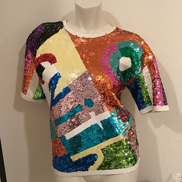 Sold RARE psychedelic sequin Multicolor top - Picture 3 of 6