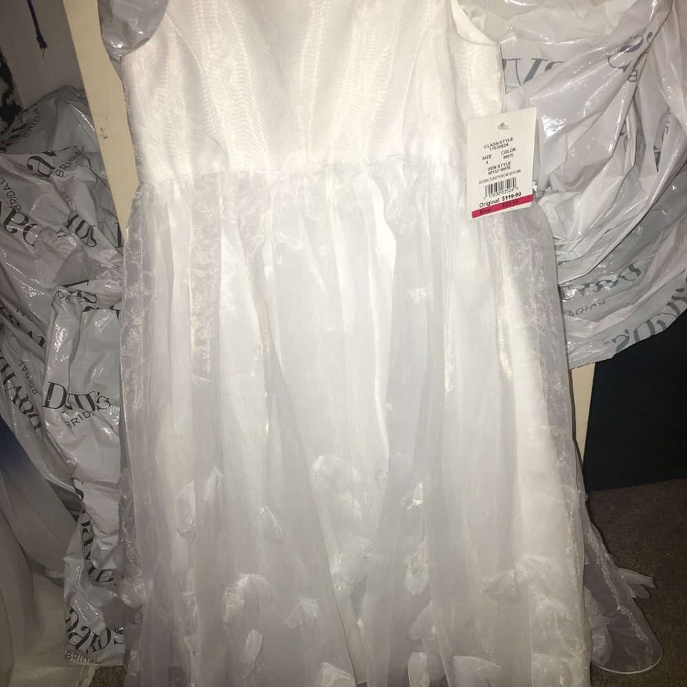 David's Bridal white flower girl dress