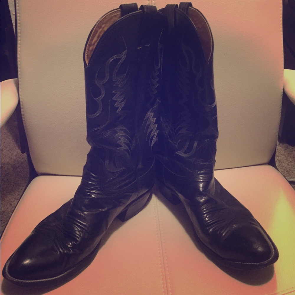 Black Leather Cowboy Boots Mens