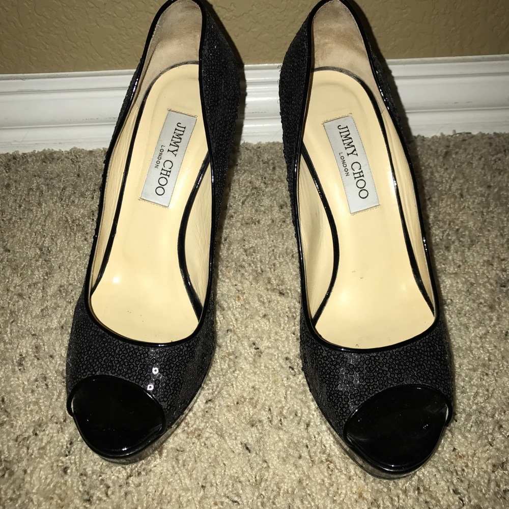 AUTHENTIC JIMMY CHOO BLACK SEQUENCE HEELS SIZE 38