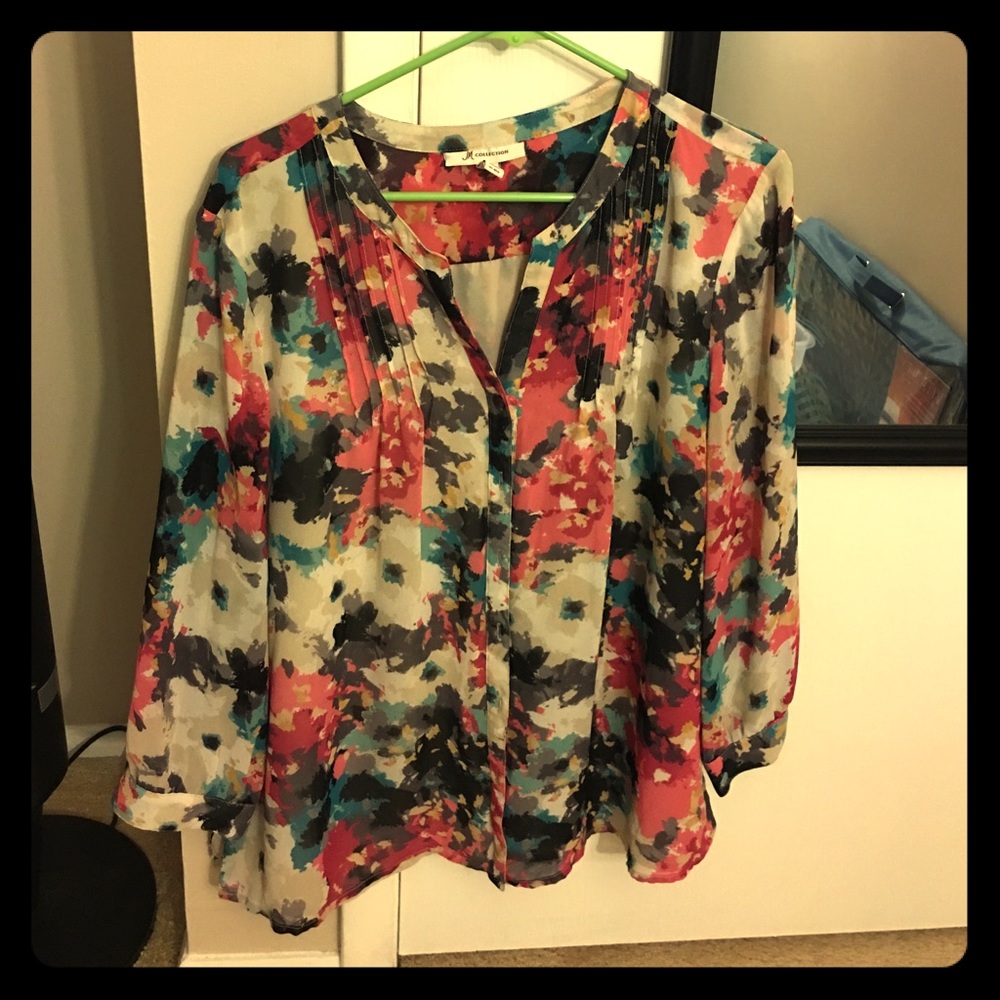 Colorful Button Up Sheer Blouse