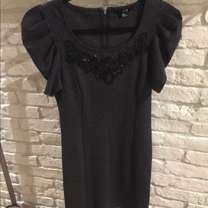 Gray Embroidered Fitted Dress (Size M)