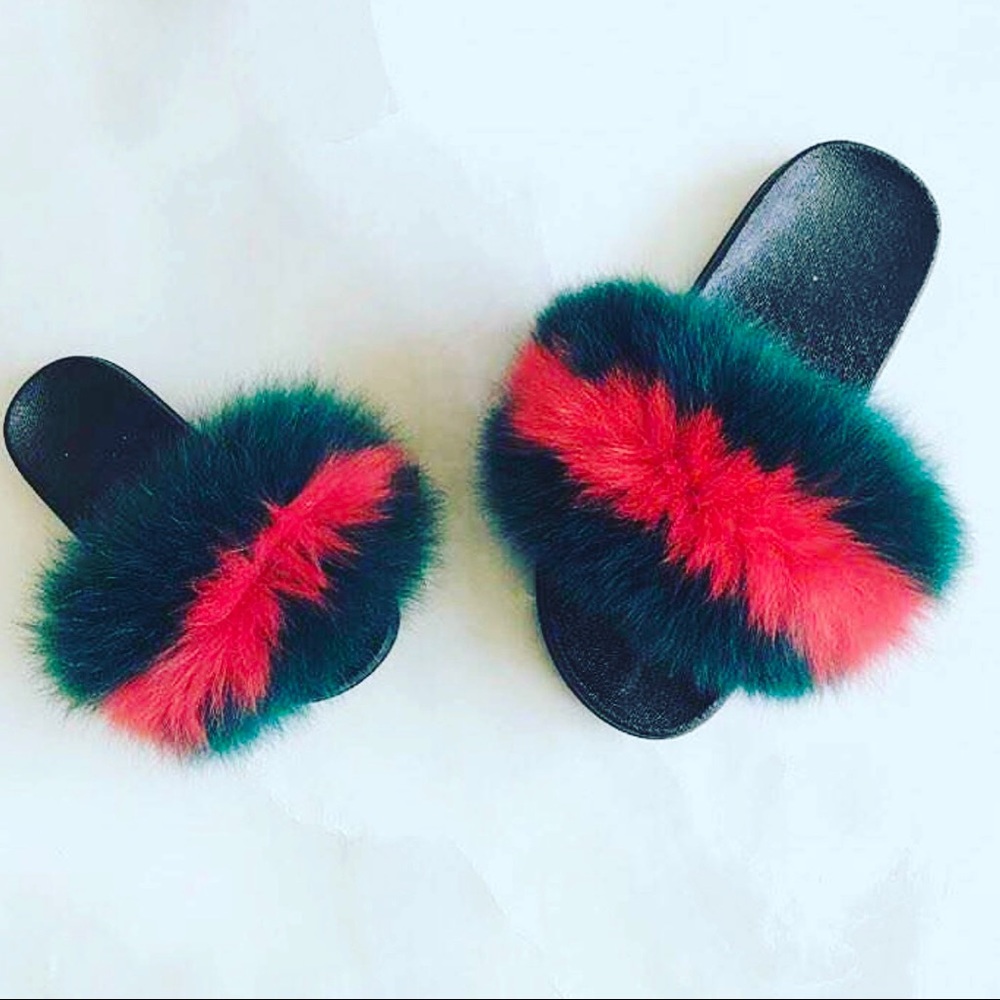 Fox Mink fur slide shoes