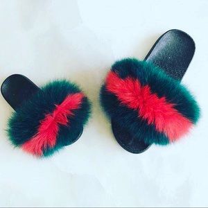Fox Mink fur slide shoes