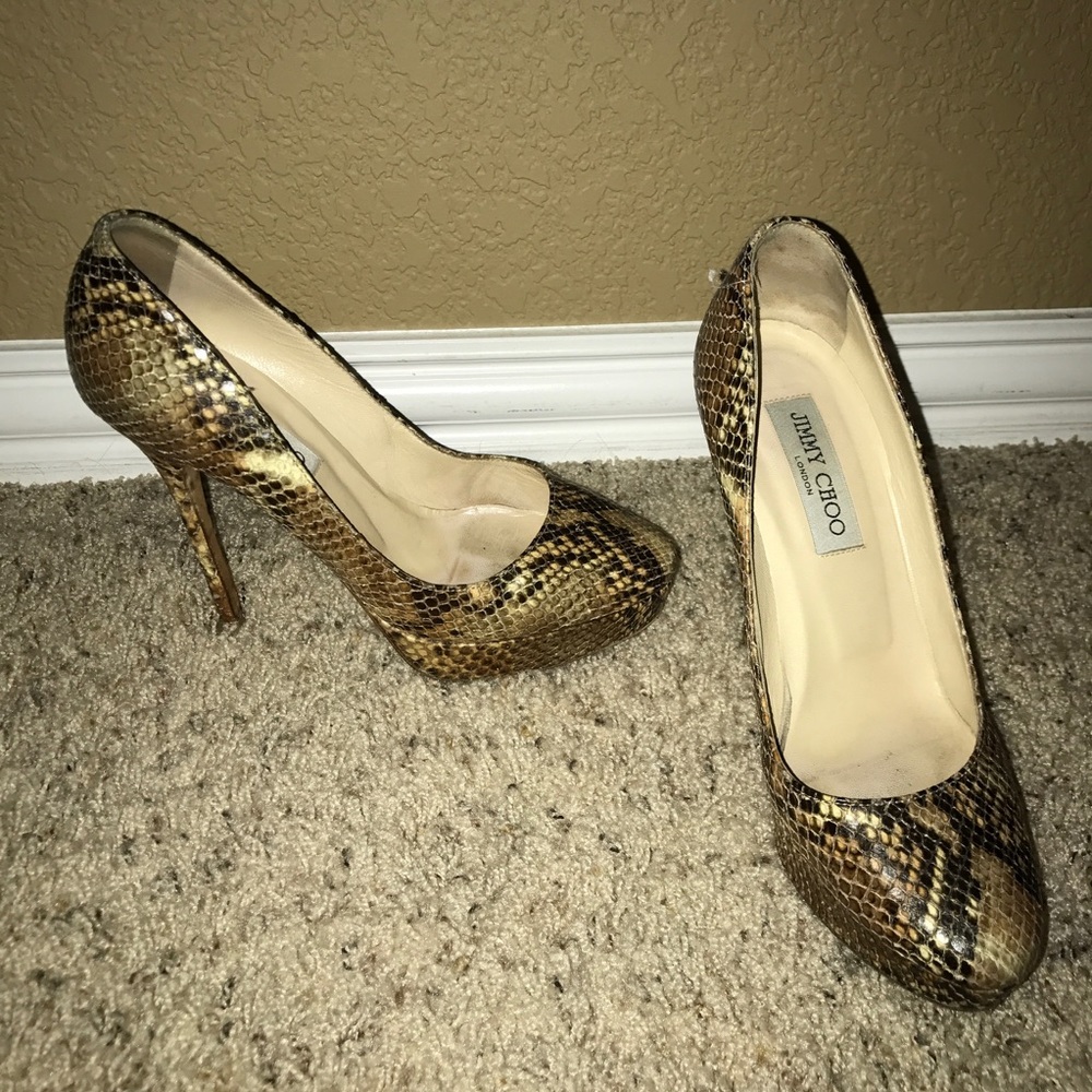 JIMMY CHOO SNAKESKIN PRINT HEELS