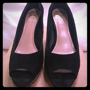 Vince Camuto Black Suede Peep Toe Pumps