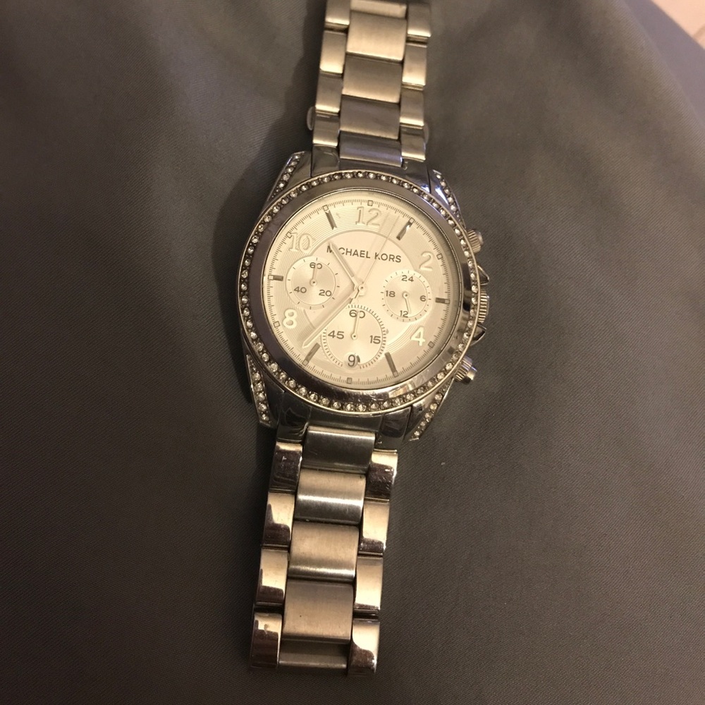Silver Michael Kors Watch with Rhinestonea