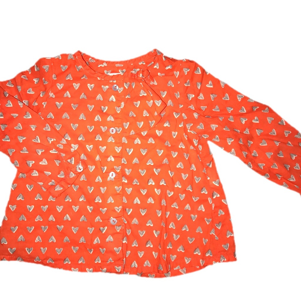 ⭐️Zara Baby 9-12 mo Red/orange linen heart Shirt