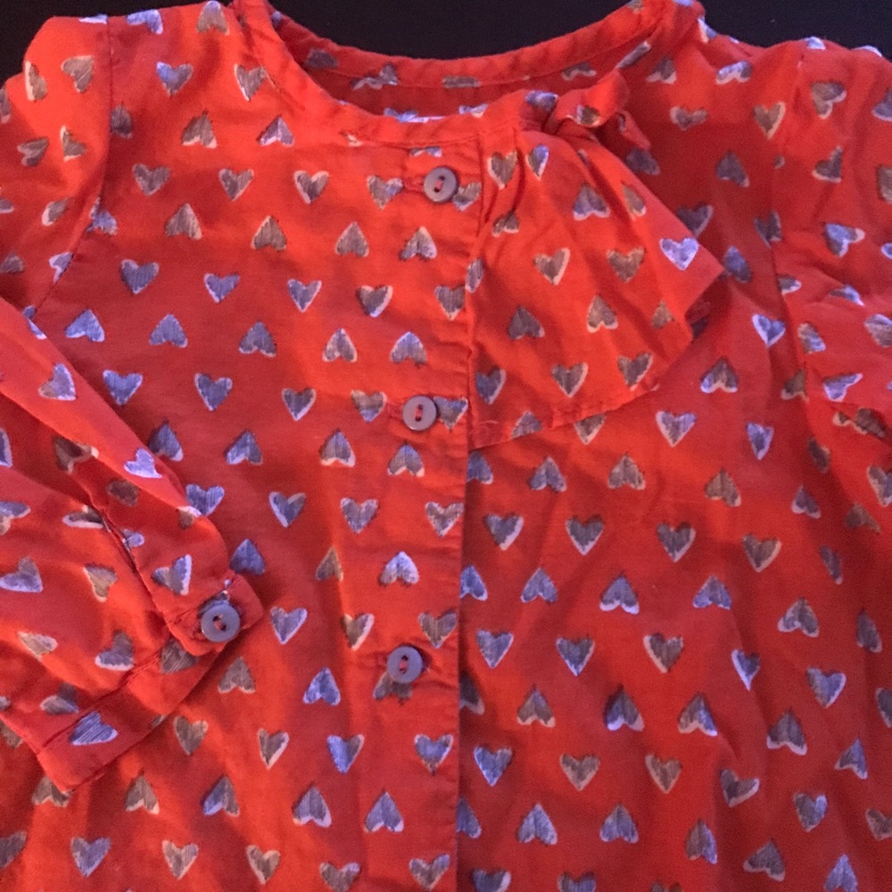 ⭐️Zara Baby 9-12 mo Red/orange linen heart Shirt - Picture 2 of 4