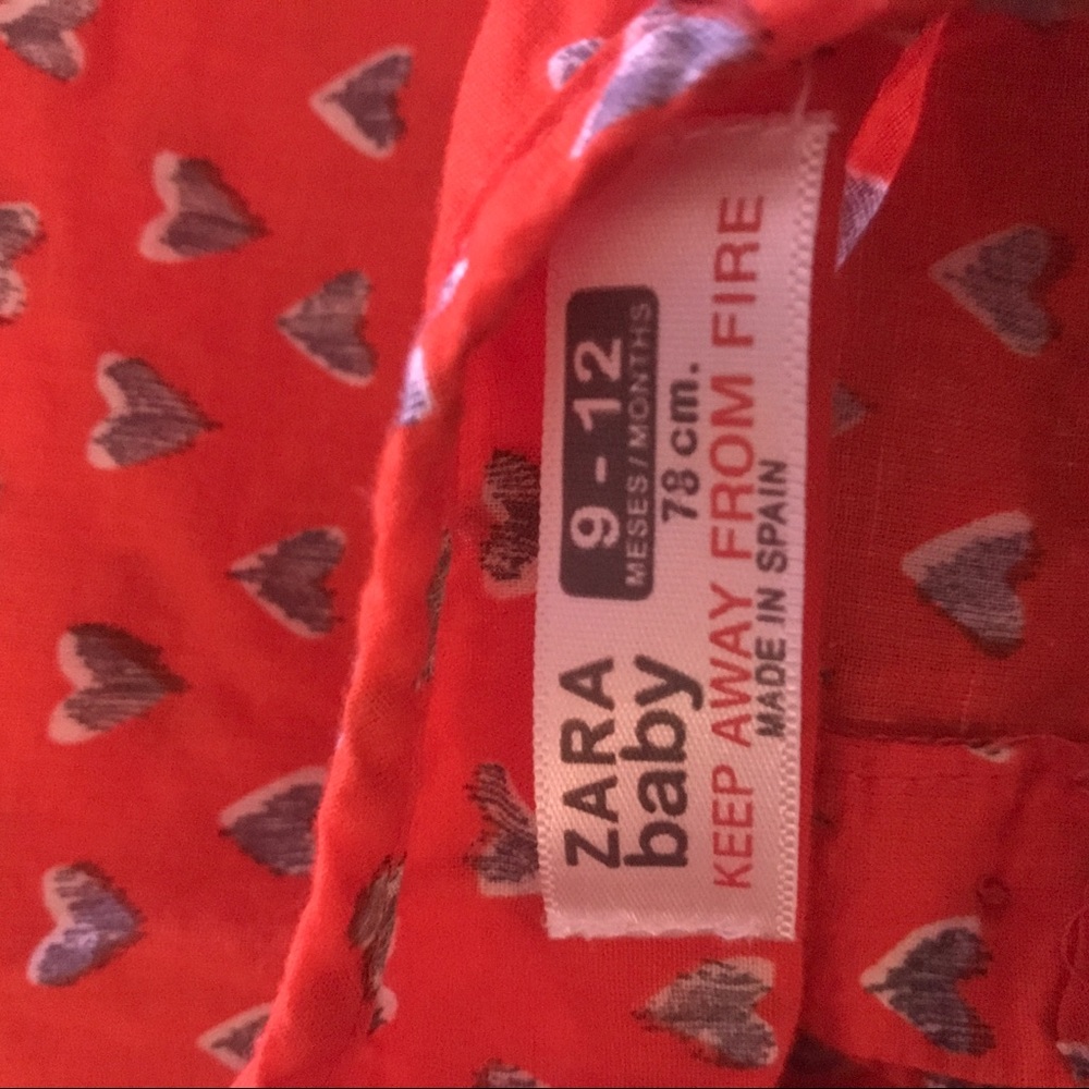 ⭐️Zara Baby 9-12 mo Red/orange linen heart Shirt - Picture 3 of 4