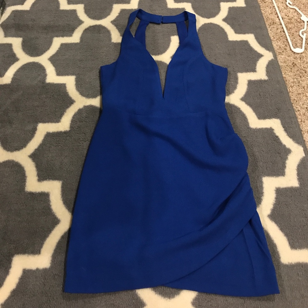 Royal blue plunging neckline dress