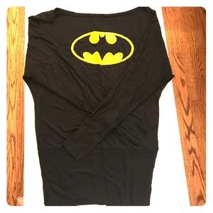 Off-the-shoulder Batman shirt