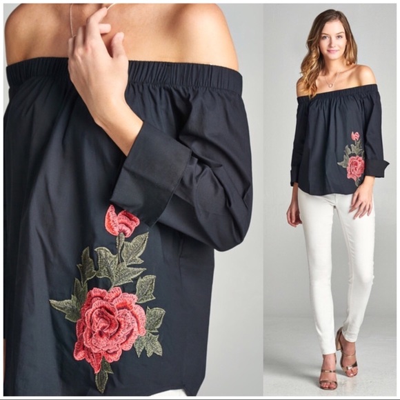 WILA Tops - LAST! Rose Embroidered Off Shoulder Top