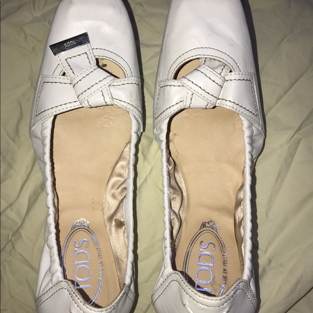 Tod's White Leather Driving Ballet Flats 8 Used