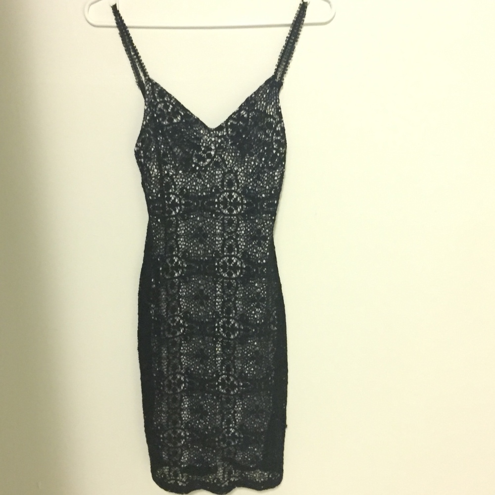 Black MNG crochet body con dress