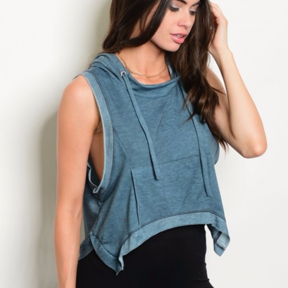 Dusty blue Sleeveless Hoodie
