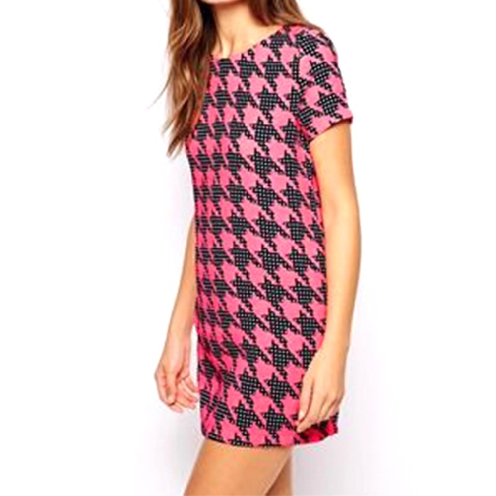 HOUNDSTOOTH PRINT TSHIRT DRESS