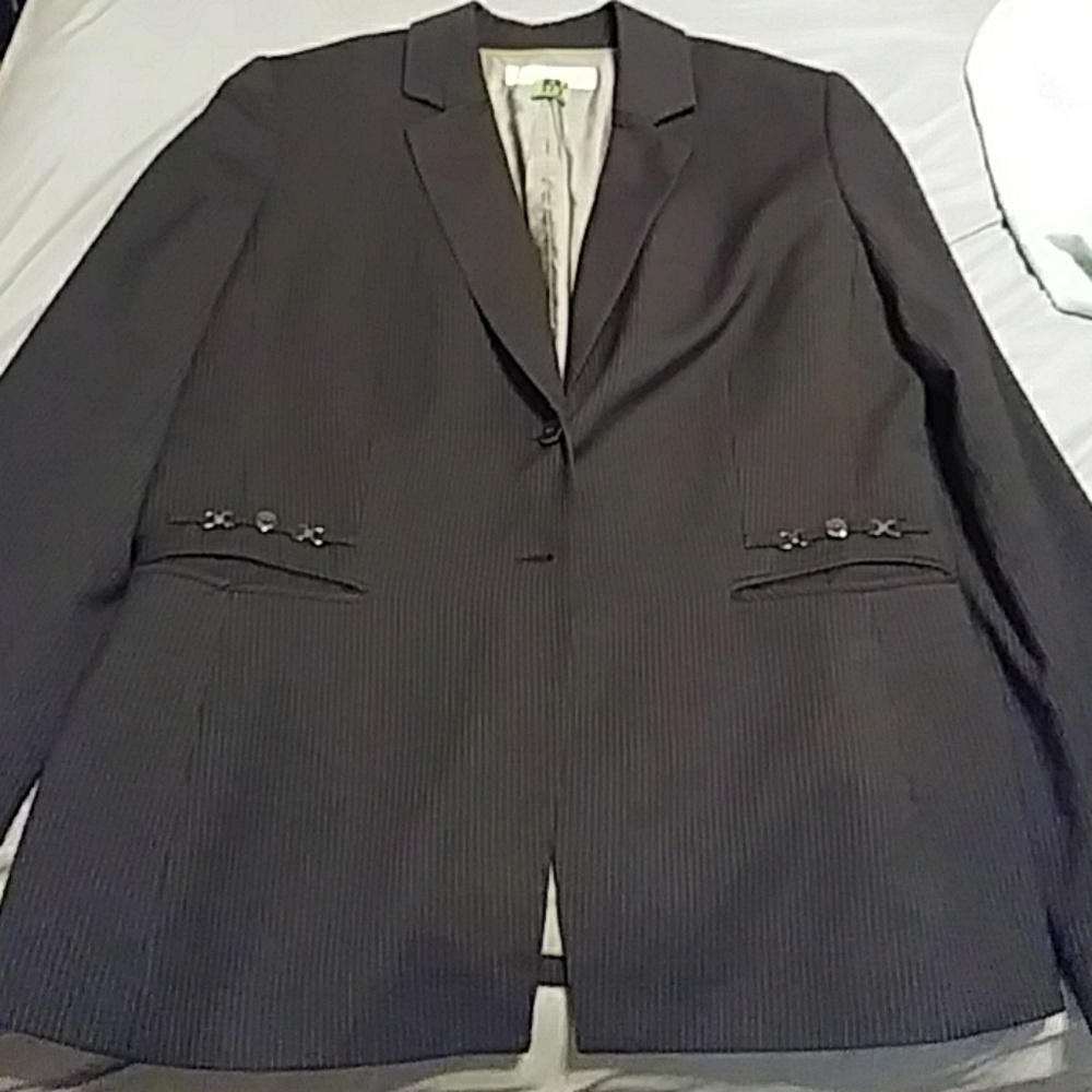 Tahari black pinstripe blazer with pocket detail
