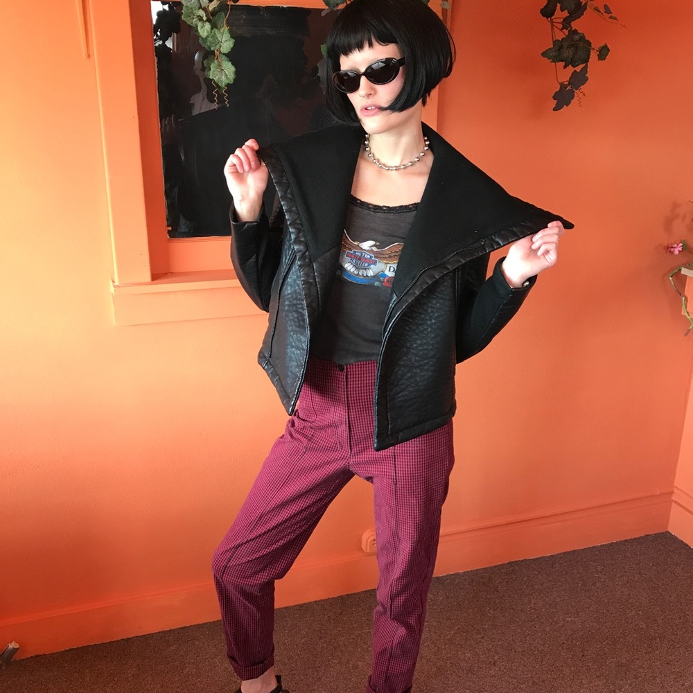 Pins and Needles knit collar vegan leather jacket