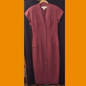 Marie St. Claire Long Dress, Linen, Maroon,  4