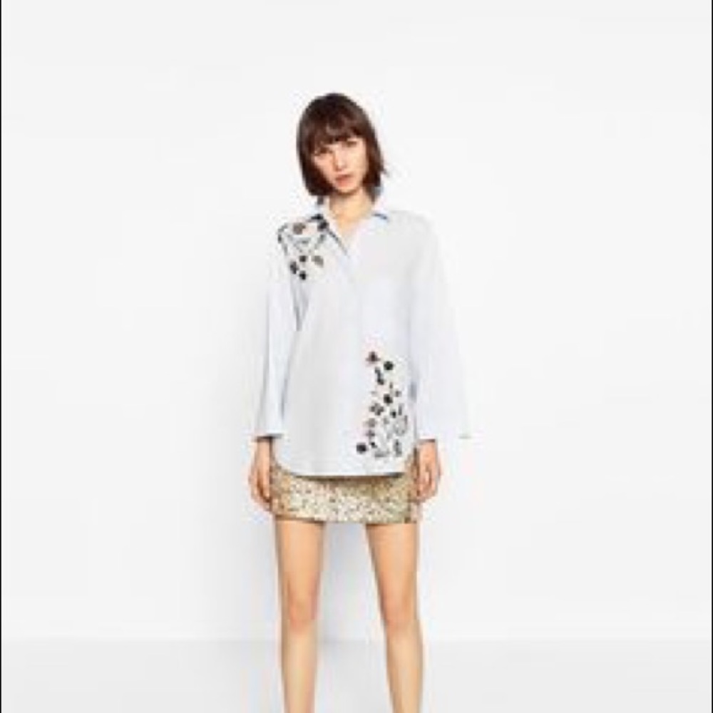 🌟ZARA🌟Embroidered Poplin Shirt