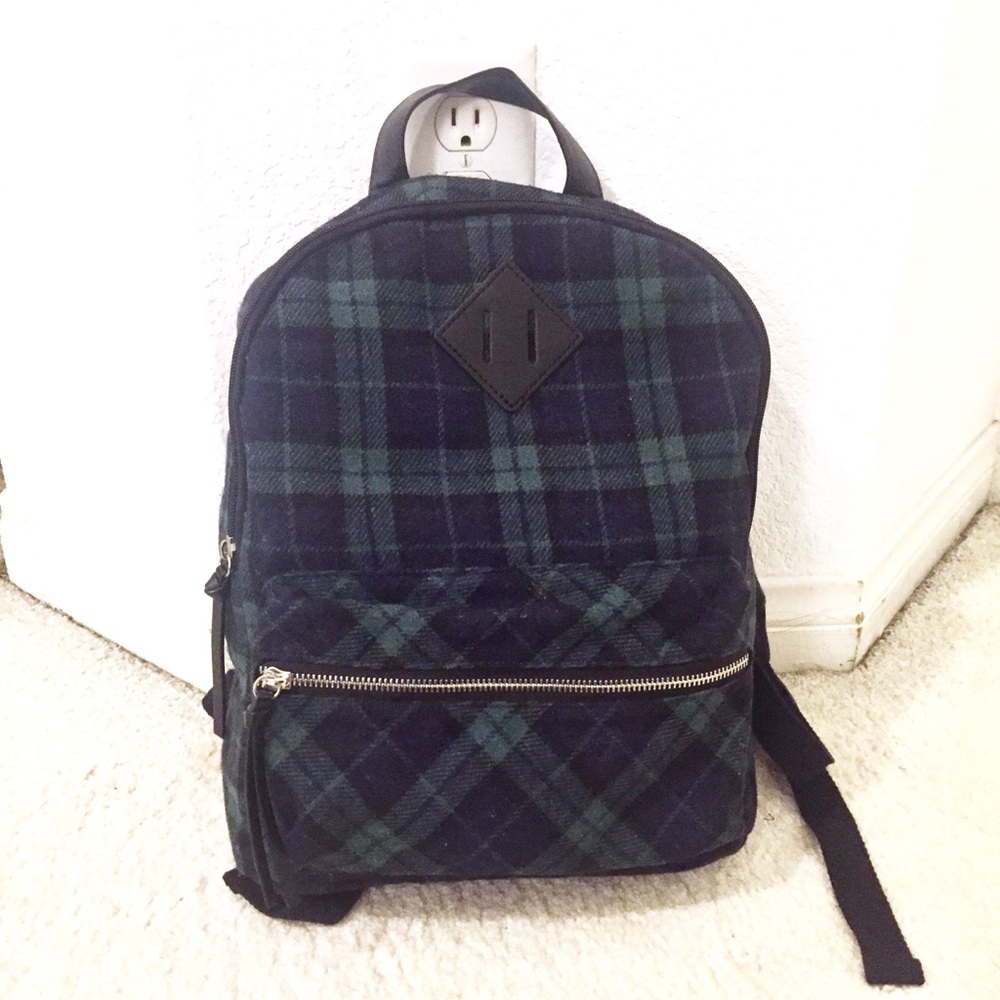 Small green plaid backpack