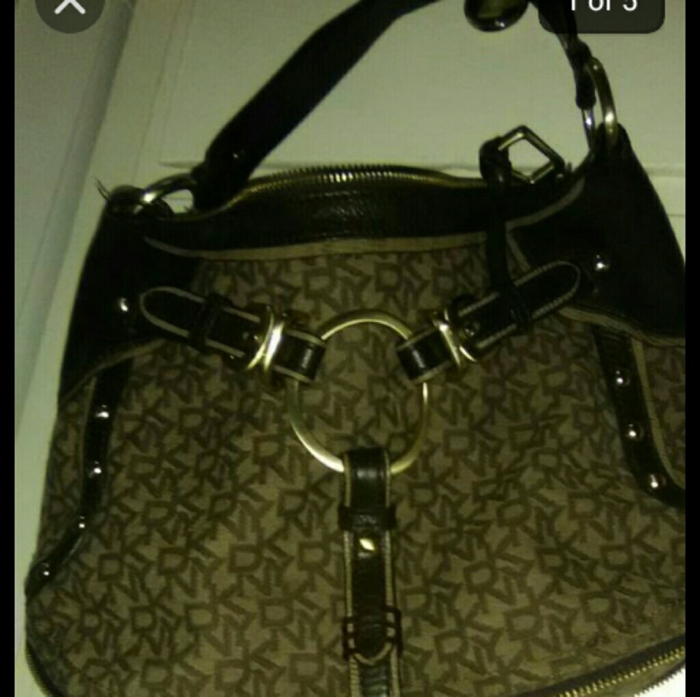 DKNY brown beige monogram and leather