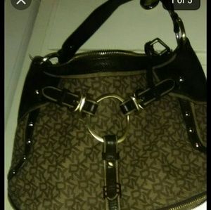 DKNY brown beige monogram and leather
