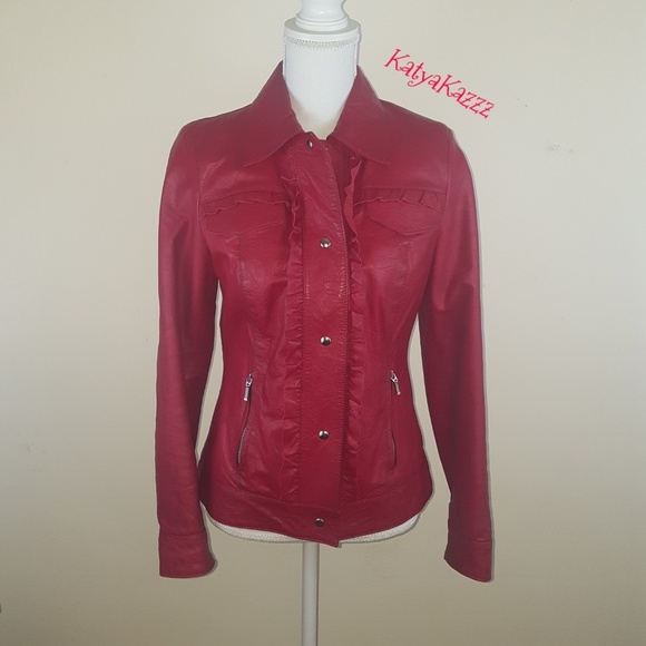 ♥️♥️♥️LEATHER JACKET♥️♥️♥️ red❤ - Picture 2 of 7