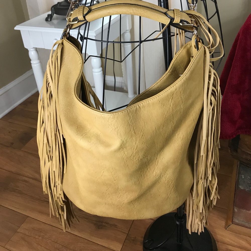 New never used large fringed hobo bag