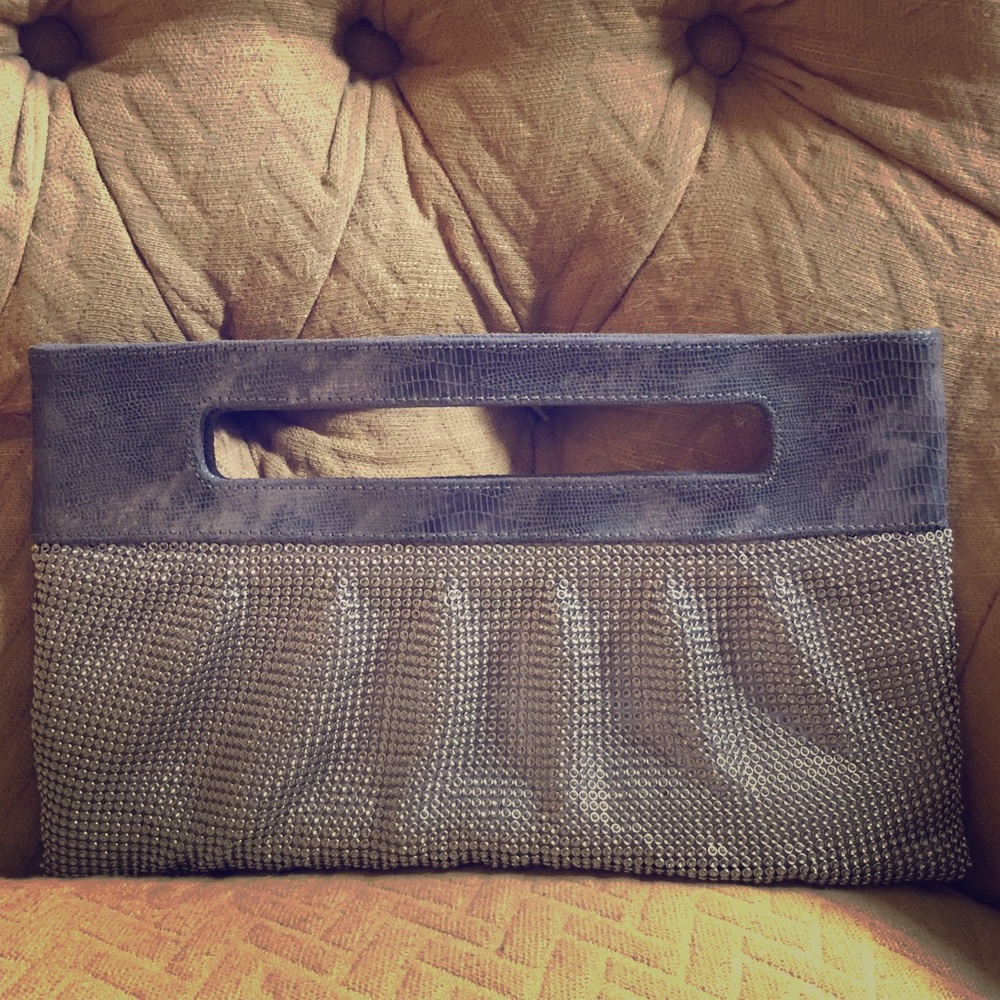 SALE! BCBGMAXAZRIA silver chain metal mesh clutch