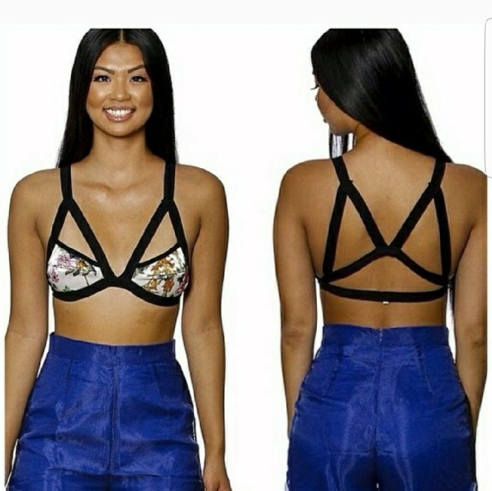 Black cut-out floral bra