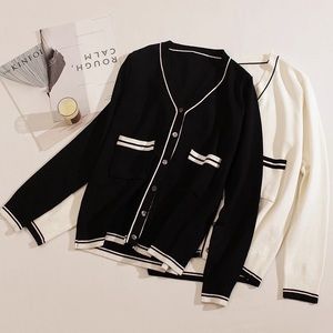 Women black knit cardigan open front outwear coat