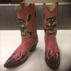 Corral Pink Scull and Flames Western Boots