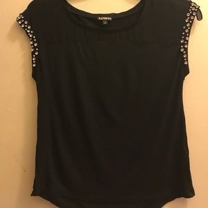✨Express silky black top w/ rhinestone sleeves!!!