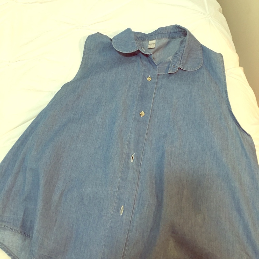 Button down chambray tank with collar