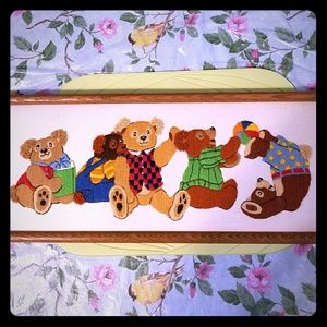 Vintage Needlepoint Bear Wall Hanging