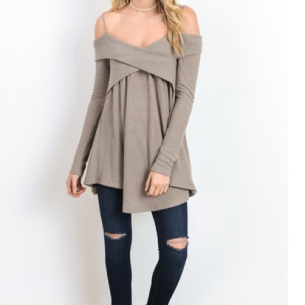 Mocha waffle knit cross cross top