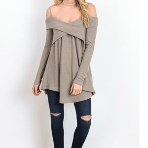Mocha waffle knit cross cross top