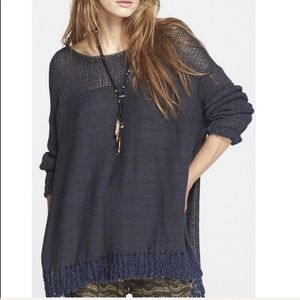 Free People oversized pullover sweater in navy Free People oversized pullover sweater in navy