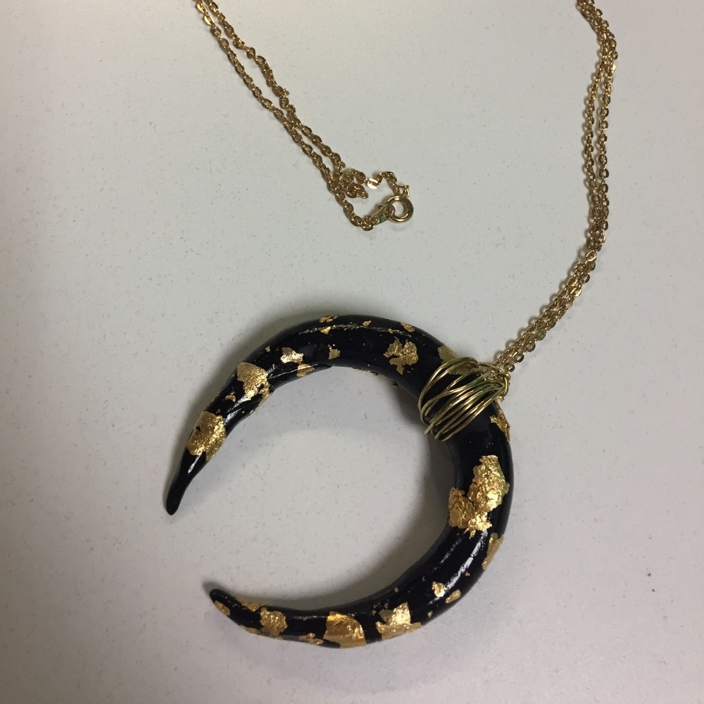 Boho gold foil faux horn necklace